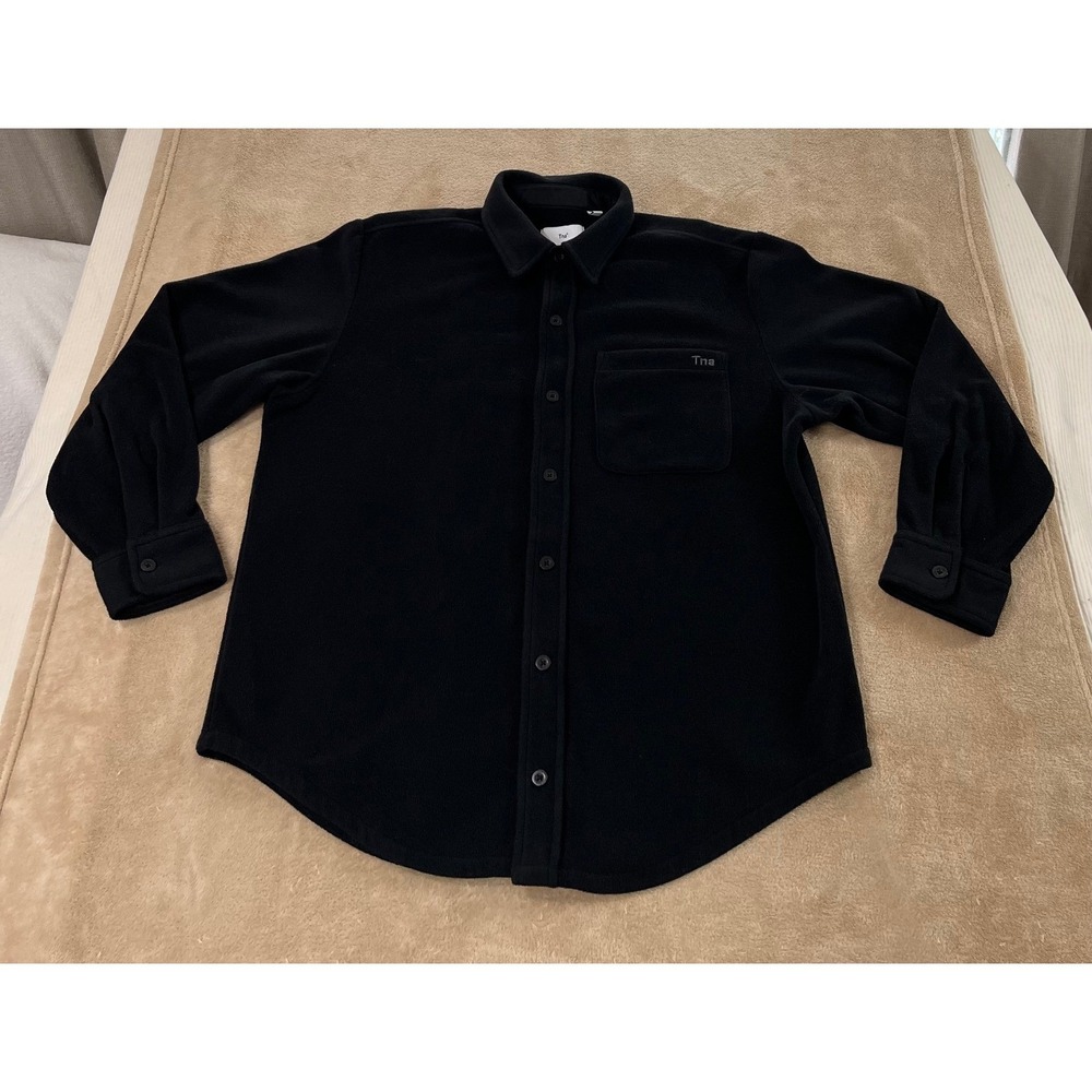 TNA Fleece Shacket Relaxed fit size M Black Velveteen Button-Up Long Sleeve EUC